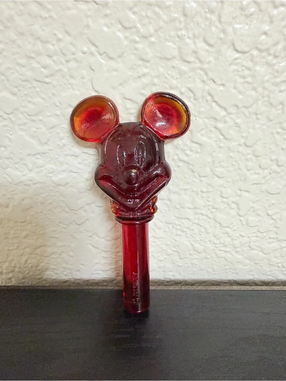 Vintage Mickey Head - Disney - Glass Bottle Stopper - Red Amberina